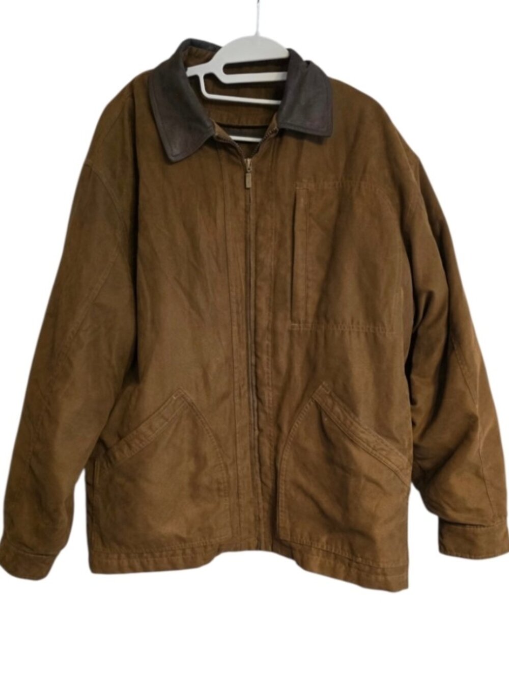 Roundtree and Yorke Outdoors Barn Jacket Leather Trim Wool Blend Removable Liner